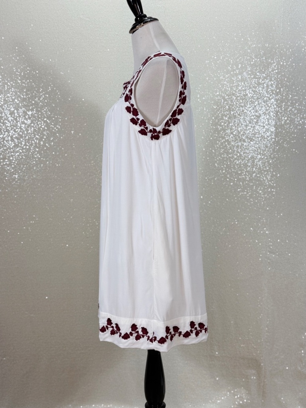 Lucky Brand White Embroidered Dress Boho Tunic Shift maroon embroidered floral - Picture 10 of 16